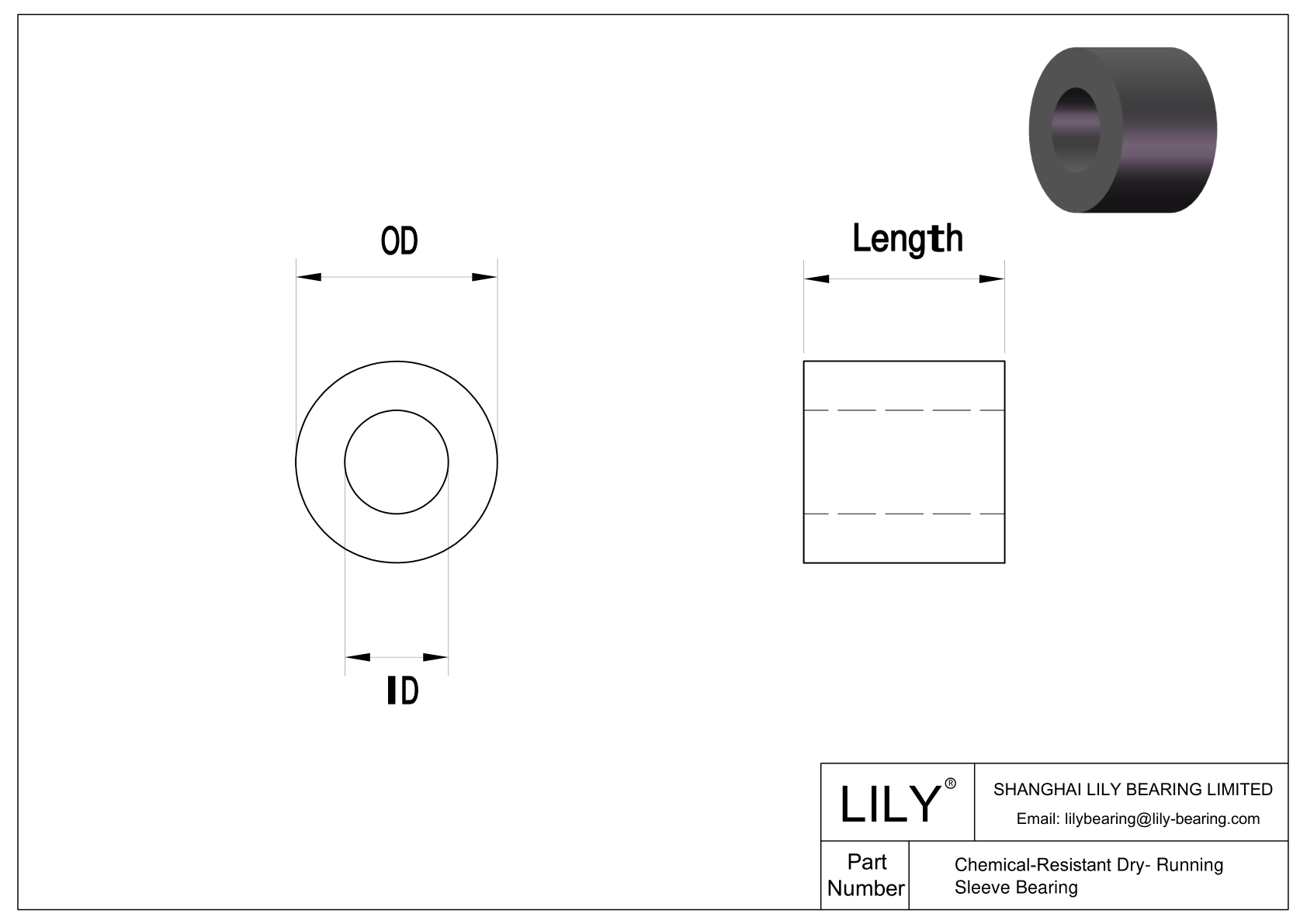 6621K115 Chemical-Resistant Dry-Running Sleeve Bearings cad drawing